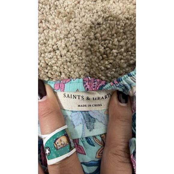 Saints & Hearts Midi Dress Womens Size L Floral Paisley Mixed Print Boho Flowy - Picture 5 of 15